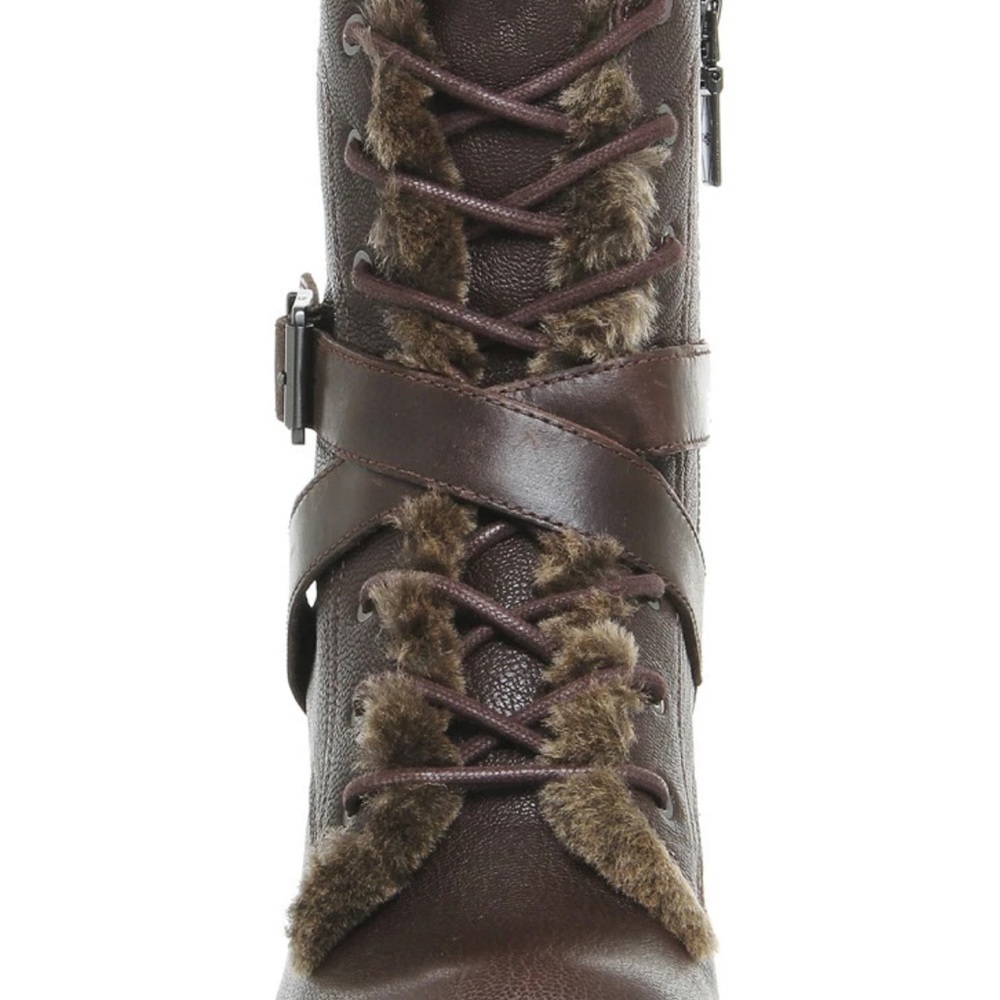 UGG Ingrid Stout Brown Leather Sheepskin Chunky Block Heel Boots Size 7.5 GUC - Picture 4 of 9